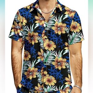 4/$20 JOGAL Men's Flower Casual Button Down Short Sleeve Hawaiian Shirt XXXL